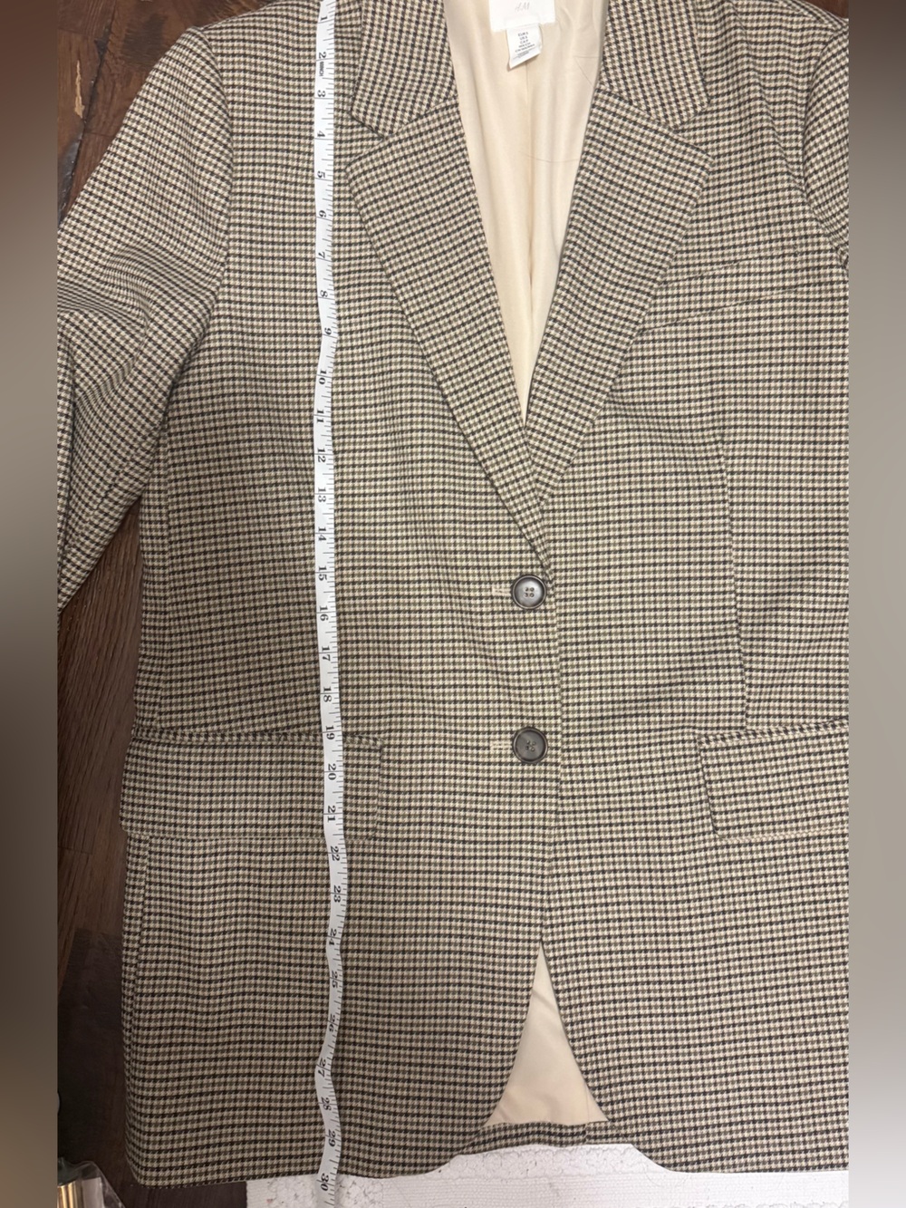 Womens Houndstooth Blazer Jacket - Tan/Black - Picture 5 of 13